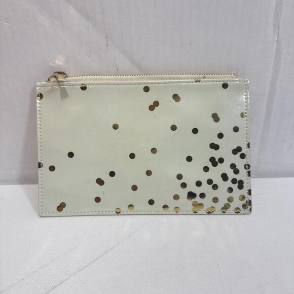 Kate Spade Pencil Pouch Polka Dot Cosmetic Case Travel Designer Cream Gold - Picture 3 of 10